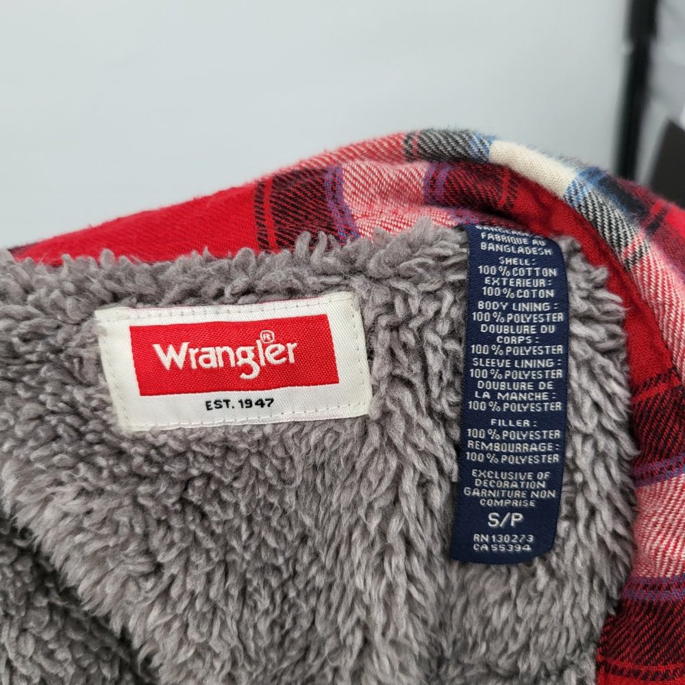 Wrangler Jacket Small Red Tartan Plaid Flannel Shacket Sherpa Lined Warm Soft - Picture 4 of 4